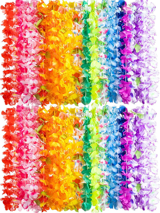 120-Pack Hawaiian Tropical Flower Leis for Kids and Adults