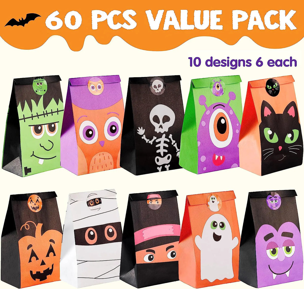 Kraft Paper Treat Bags with Characters, 60 Count