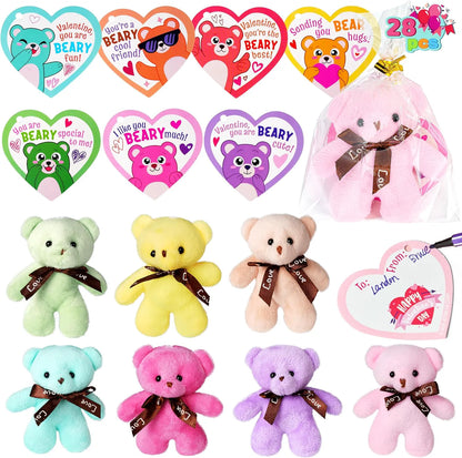 28 Pack Valentine's Day Gift Cards with Bear Plush Toys