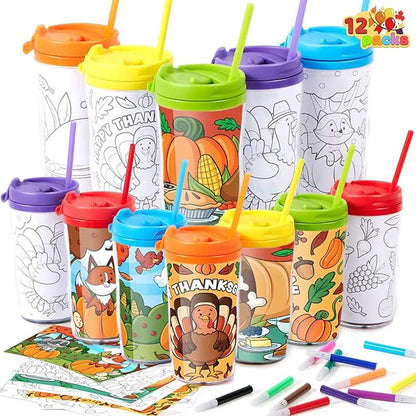 12 Thanksgiving Coloring Cups for Kids