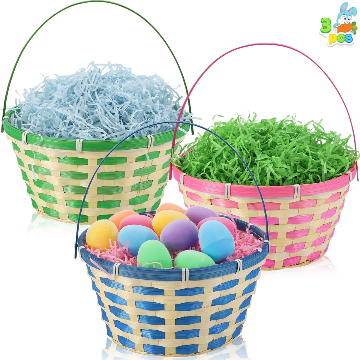 Easter Woven Goodie Baskets with Handles, 3-Pack for Egg Hunts