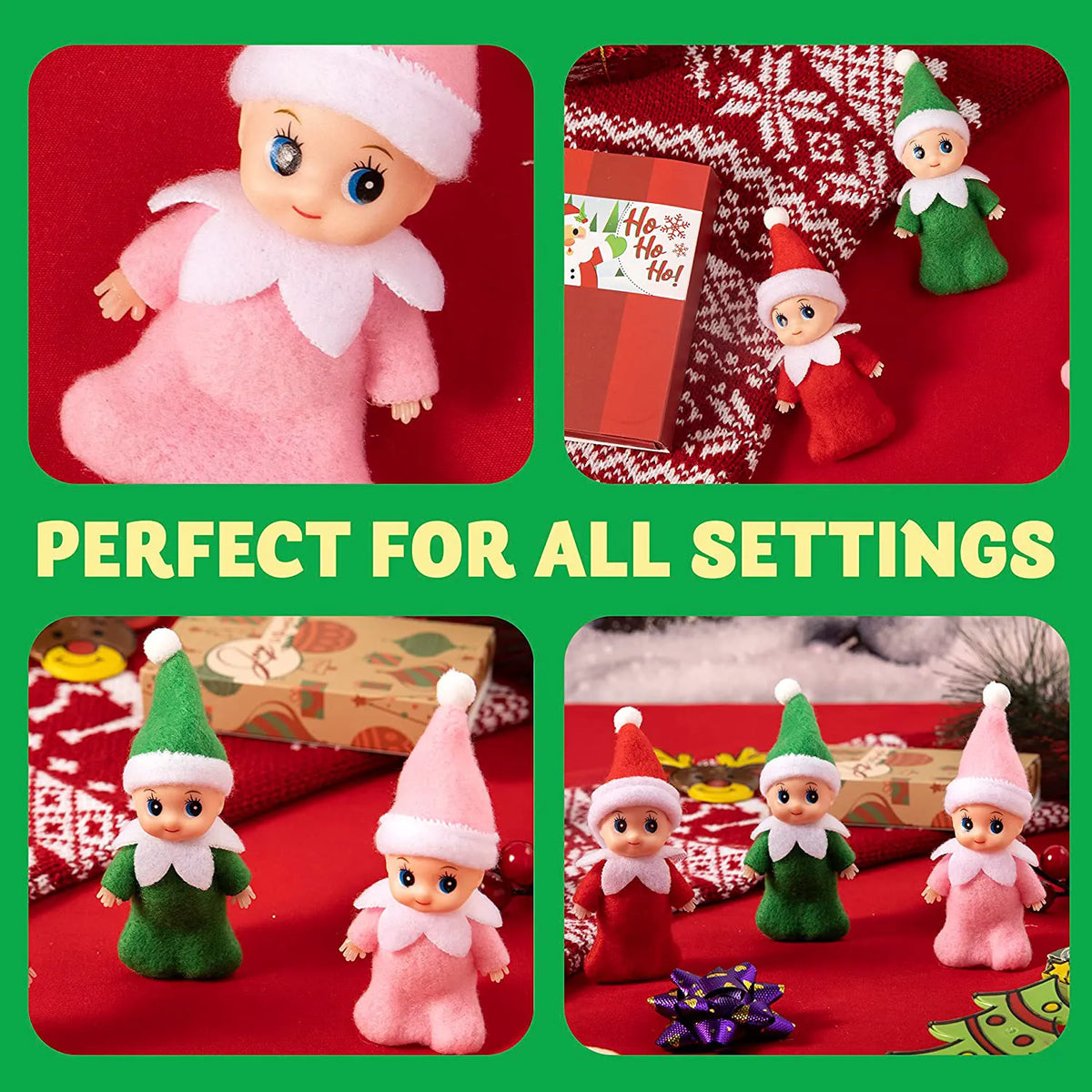 Green, Pink, and Red Tiny Baby Elf Doll for Christmas
