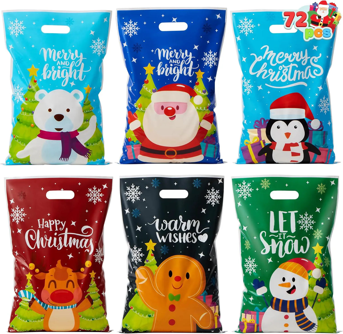 72 PCS Christmas Plastic Goodie Bags with Handles