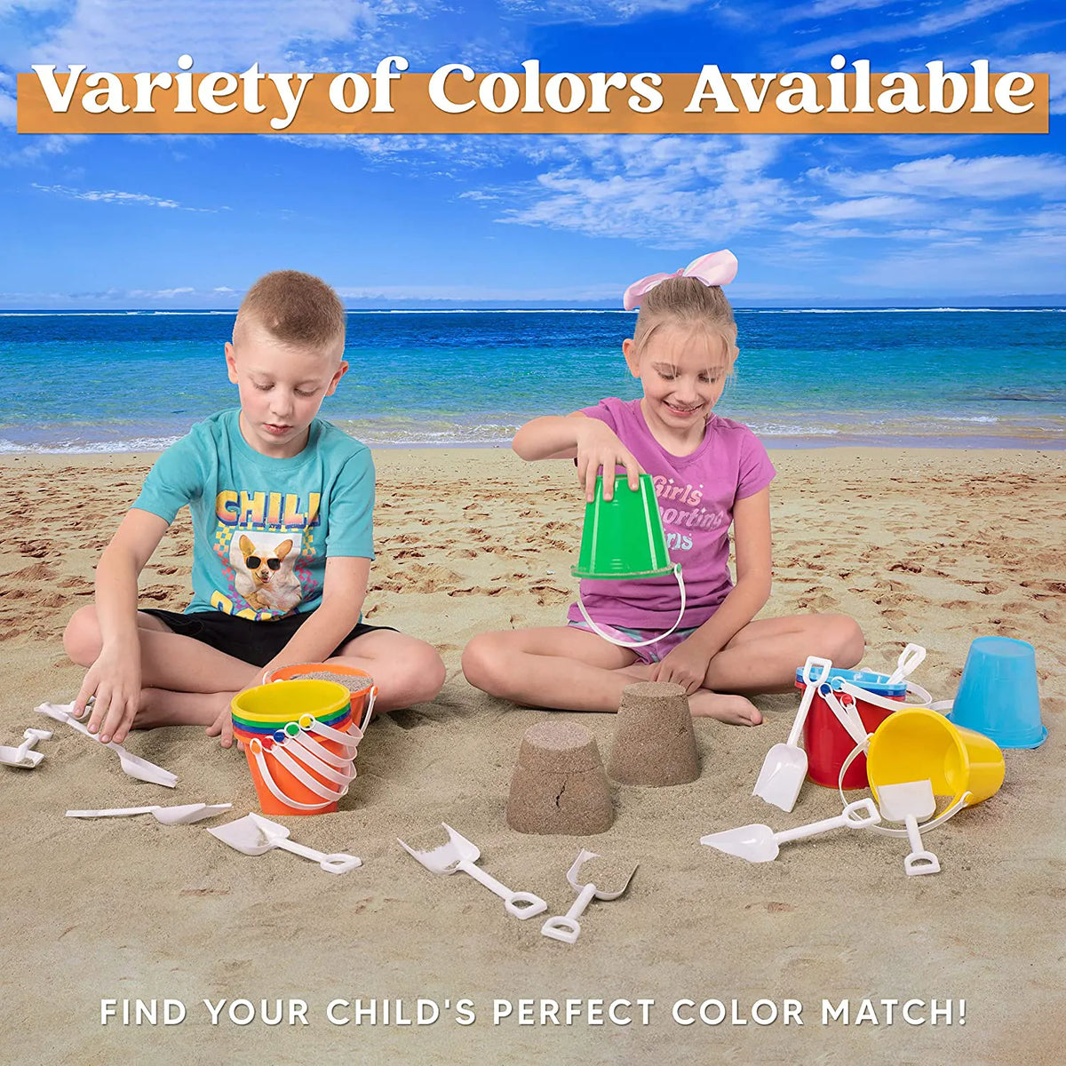 SLOOSH Beach Buckets with Sand Shovels, 12 Sets