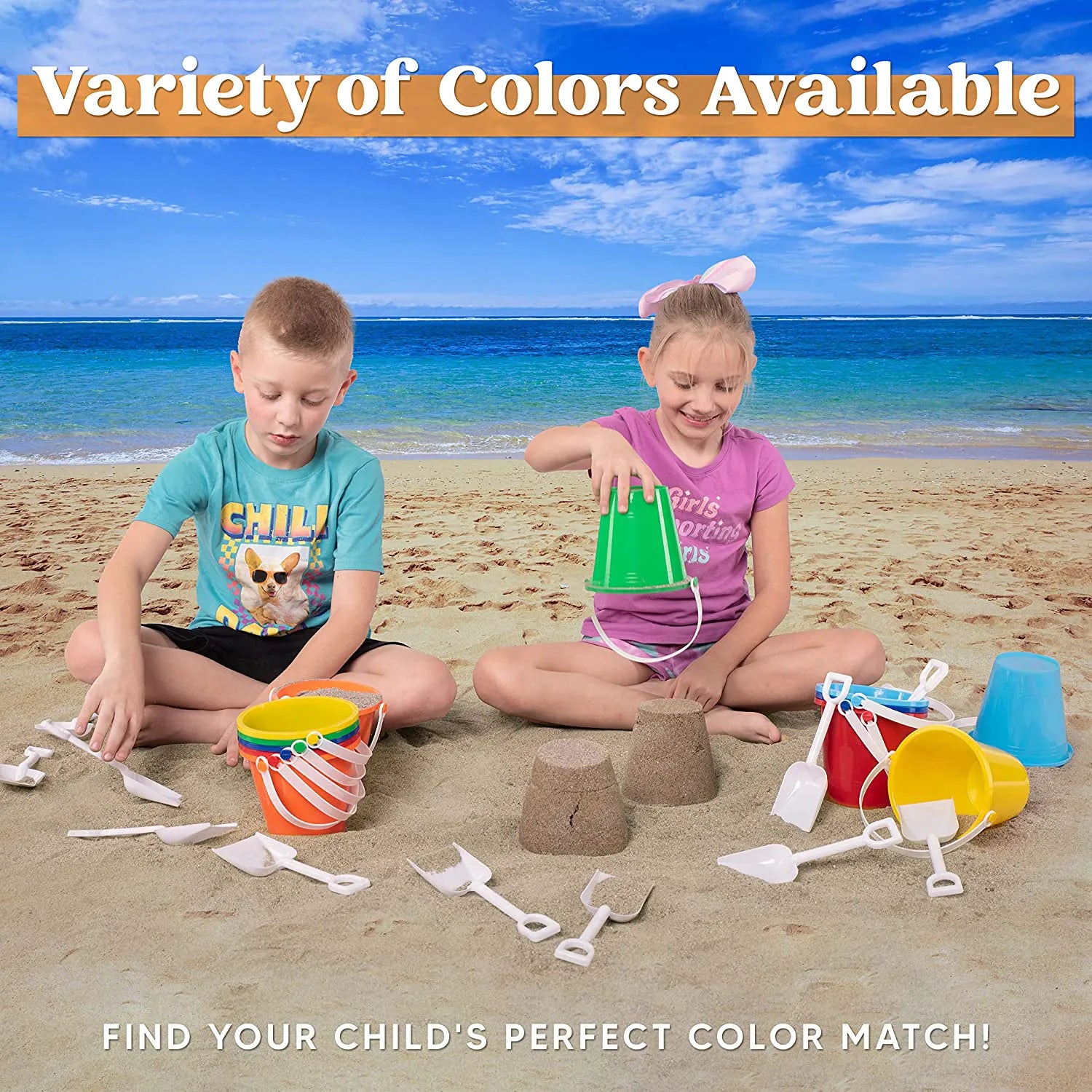 SLOOSH Beach Buckets with Sand Shovels, 12 Sets