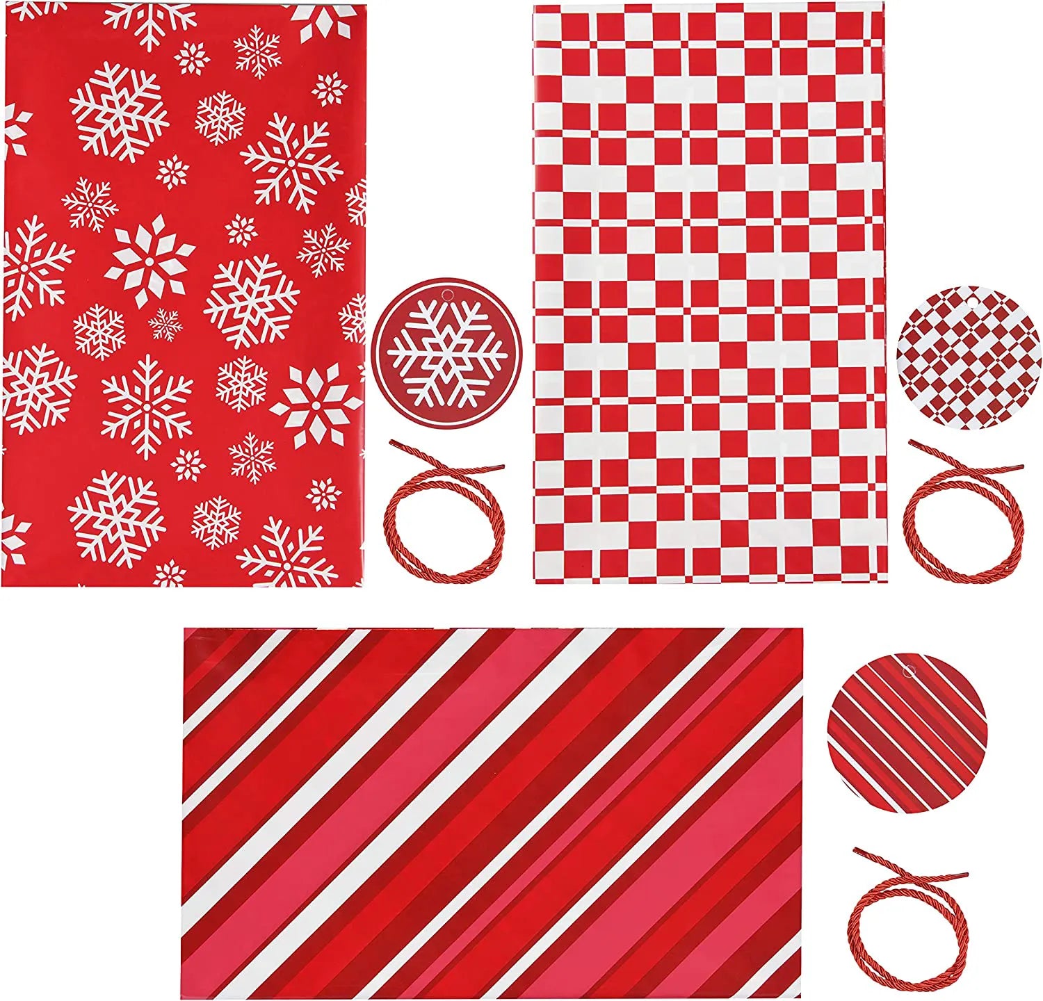 Large Red Holiday Plastic Gift Bags (3-Pack)