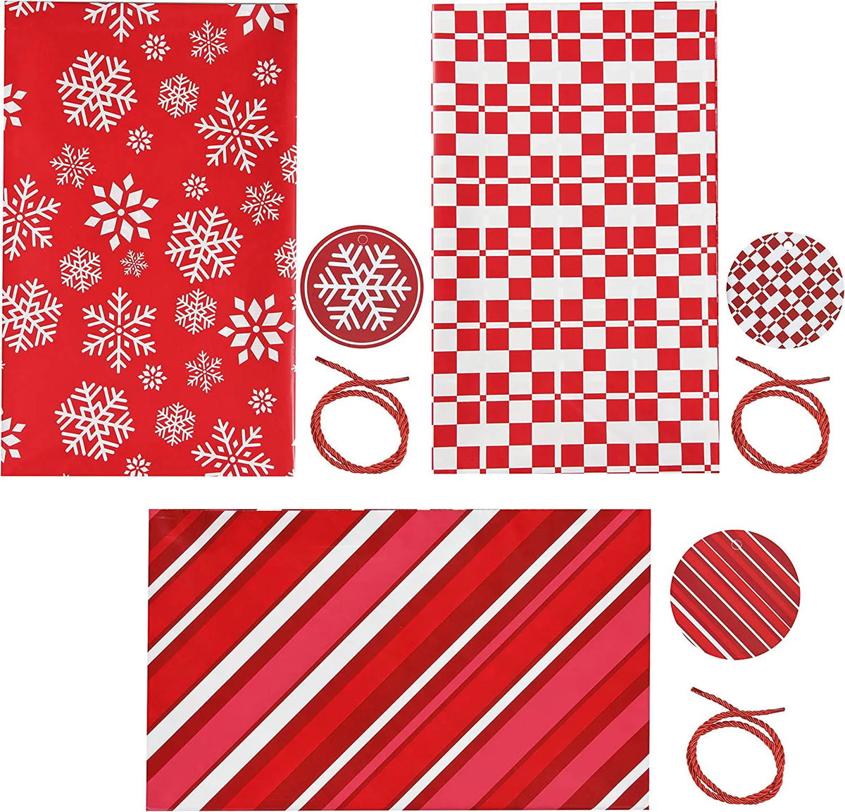 Large Red Holiday Plastic Gift Bags (3-Pack)