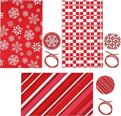 Large Red Holiday Plastic Gift Bags (3-Pack)