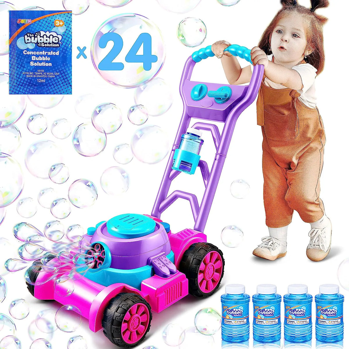 Sloosh Bubble Lawn Mower Toy for Toddlers, Pink