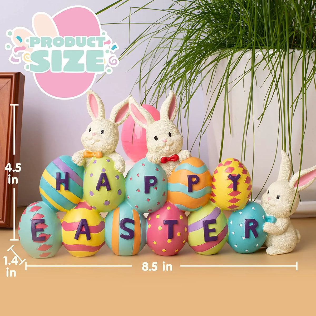 JOYIN Easter Bunny & Egg Resin Figurine Set - Spring Tabletop Decorations for Mantel Desk