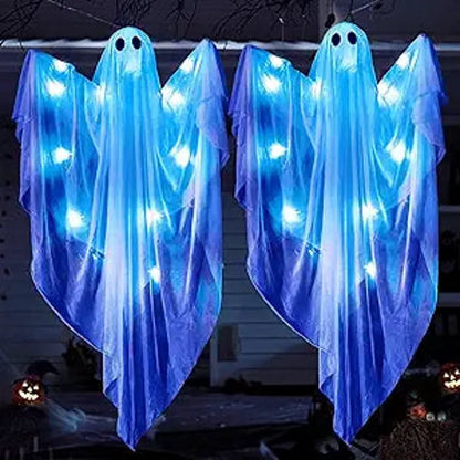 2 Pack 35.4" Halloween Hanging Ghost with Blue LED Lights