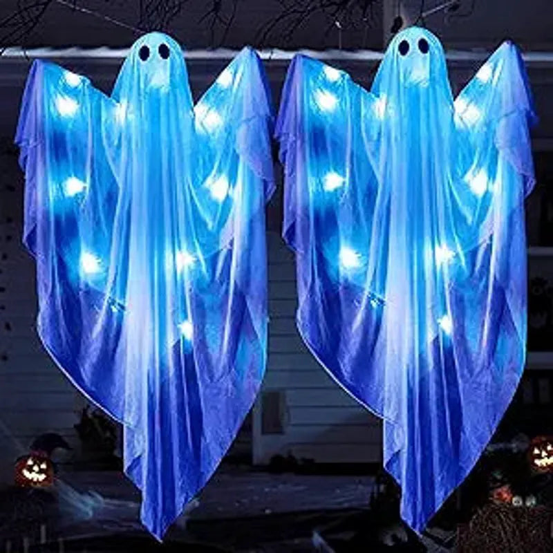 2 Pack 35.4" Halloween Hanging Ghost with Blue LED Lights