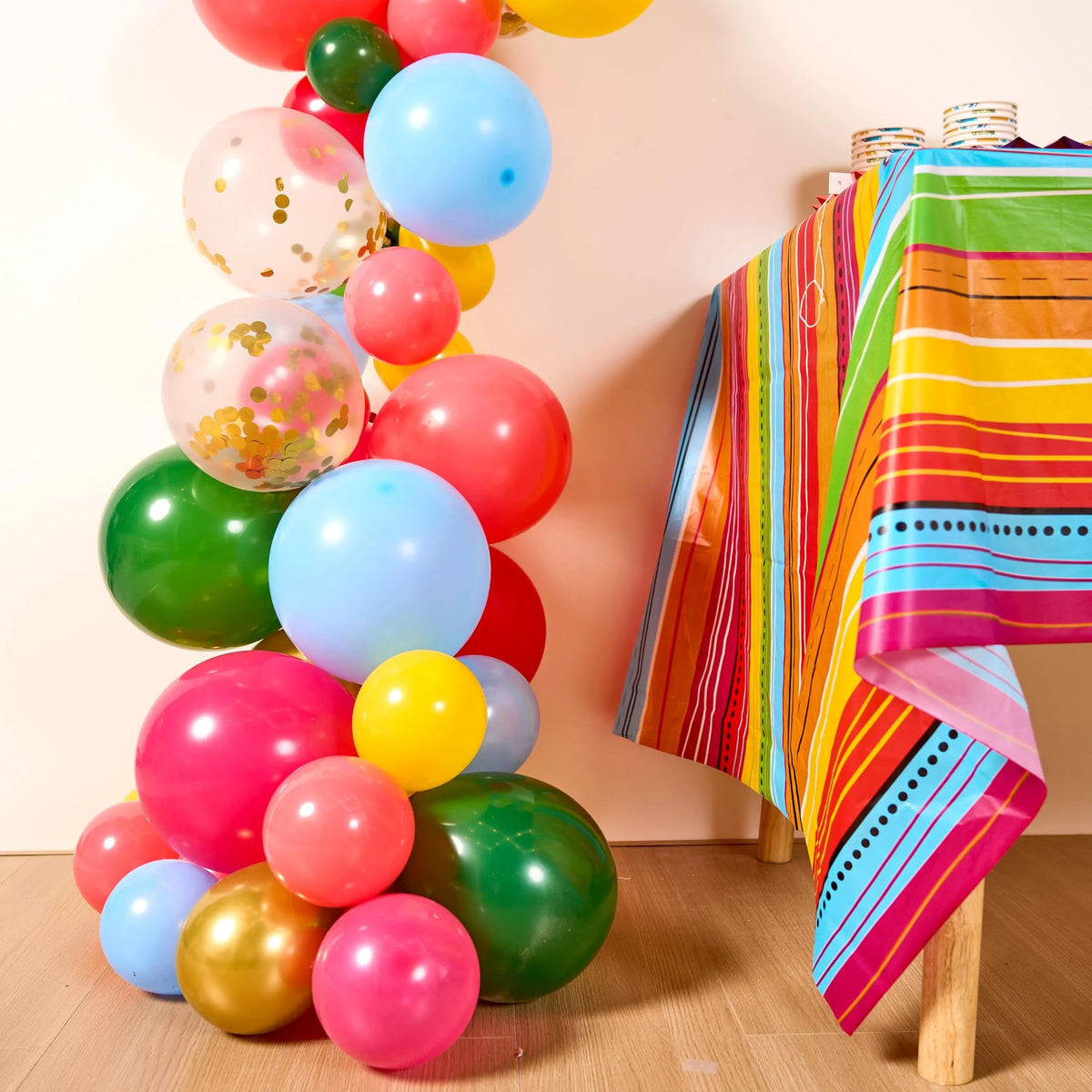96-Piece Mexican Fiesta Colorful Party Decoration Set with Balloons