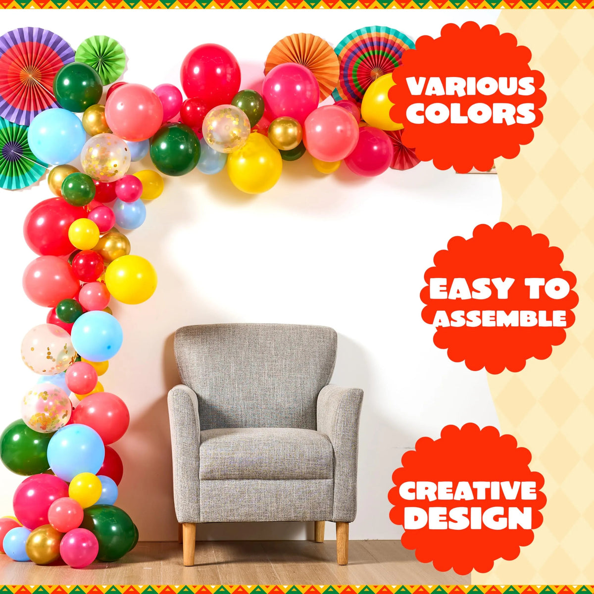 96-Piece Mexican Fiesta Colorful Party Decoration Set with Balloons