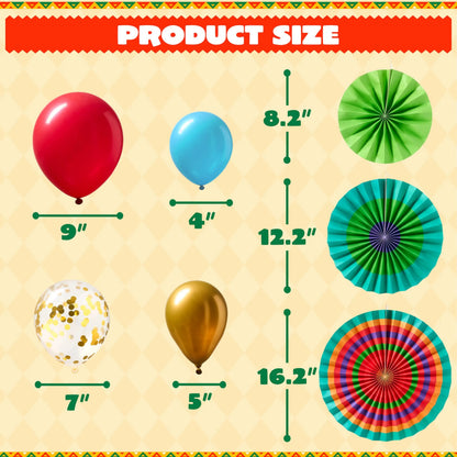 96-Piece Mexican Fiesta Colorful Party Decoration Set with Balloons