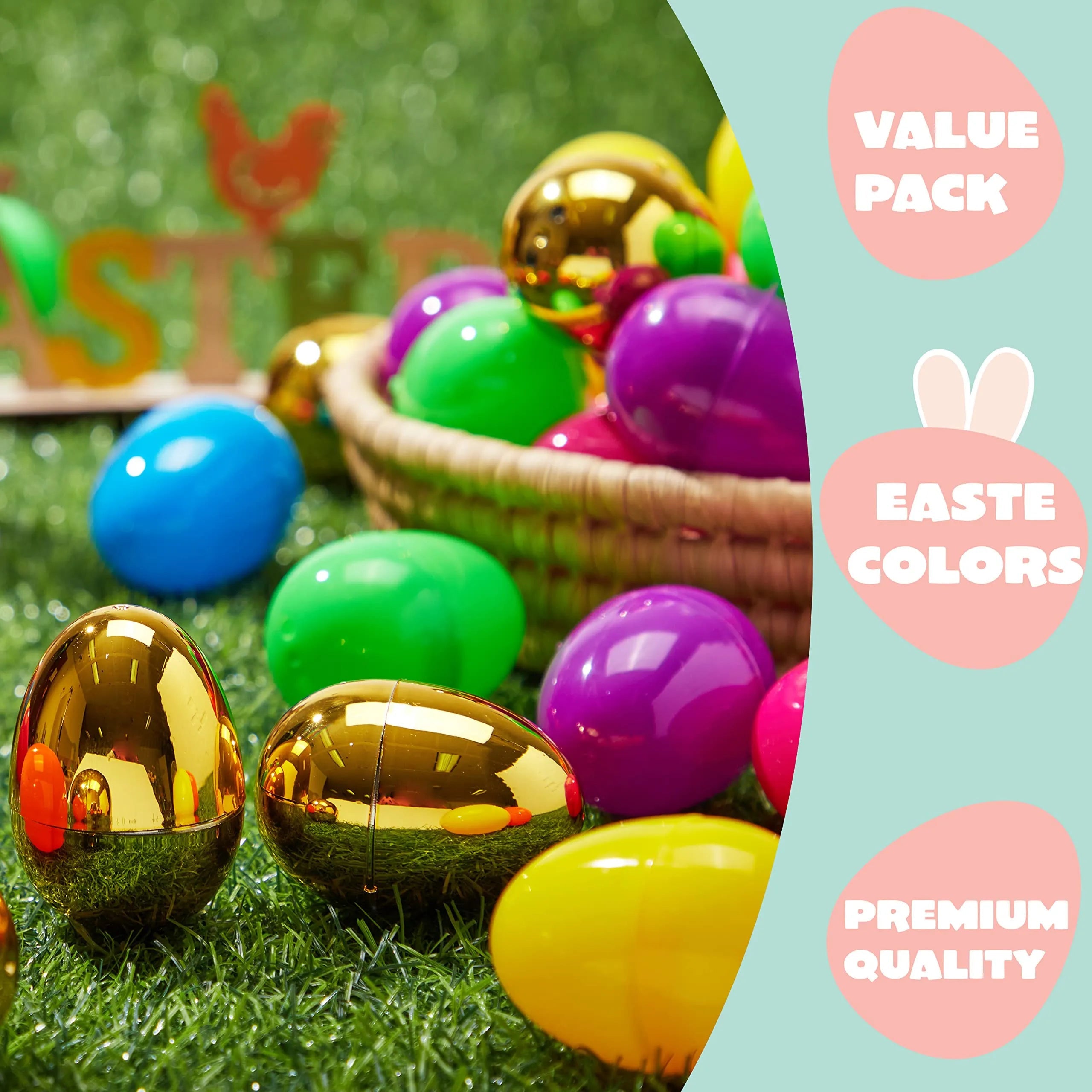 98-Piece Easter Egg Set with 2 Golden Eggs, Plastic Fillable Eggs for Egg Hunts