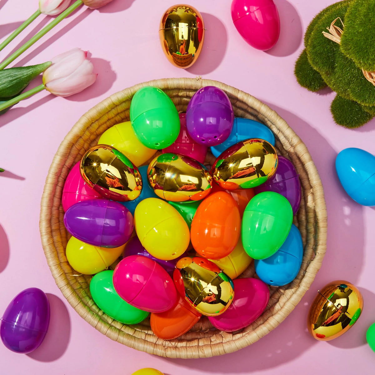 98-Piece Easter Egg Set with 2 Golden Eggs, Plastic Fillable Eggs for Egg Hunts