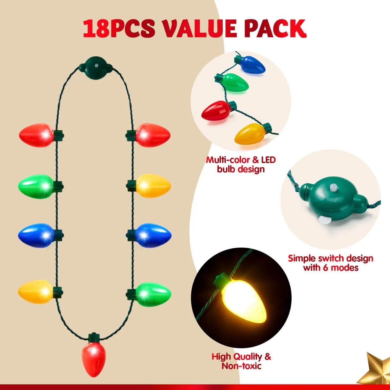 9 Bulbs Holiday Necklace Costume Accessories
