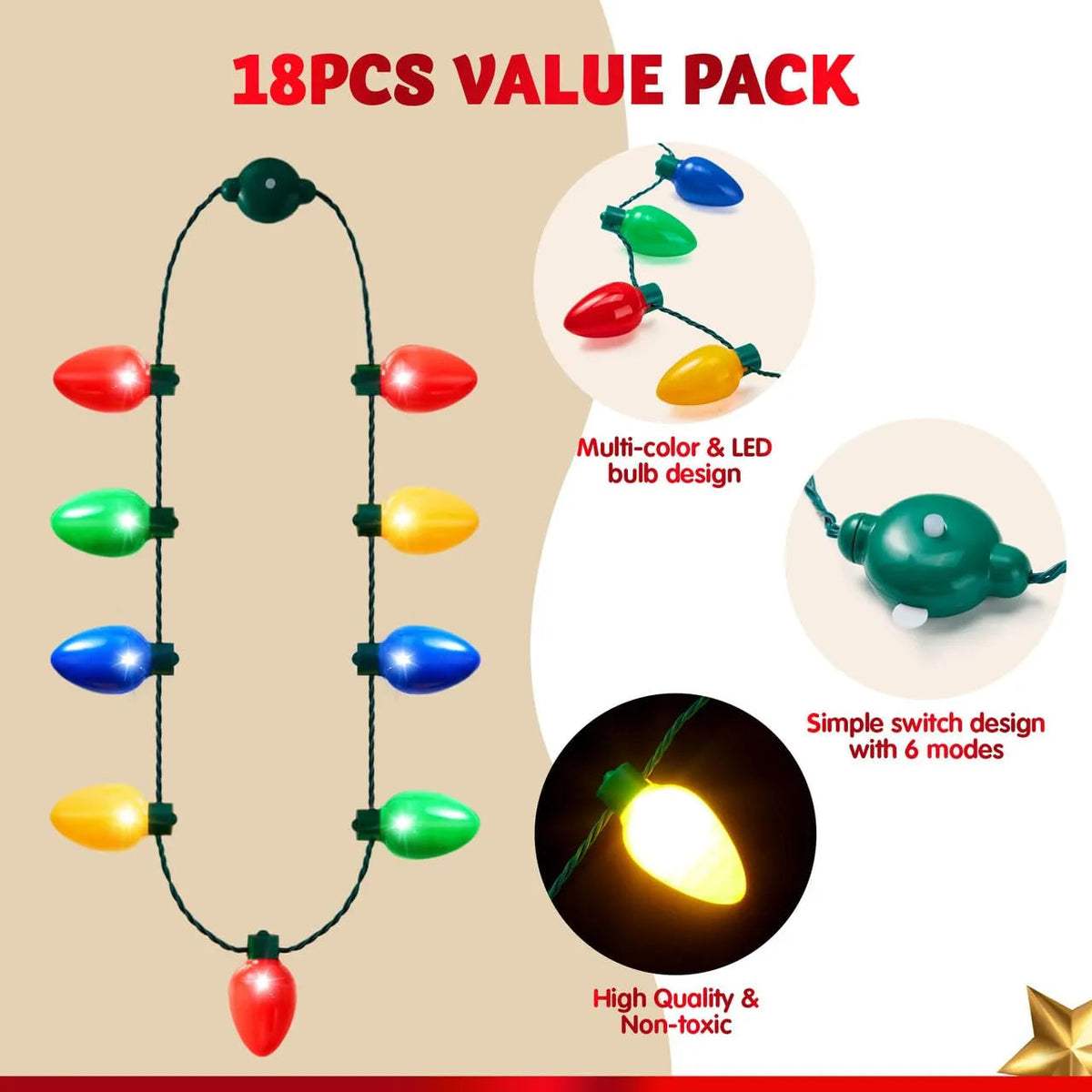 9 Bulbs Holiday Necklace Costume Accessories