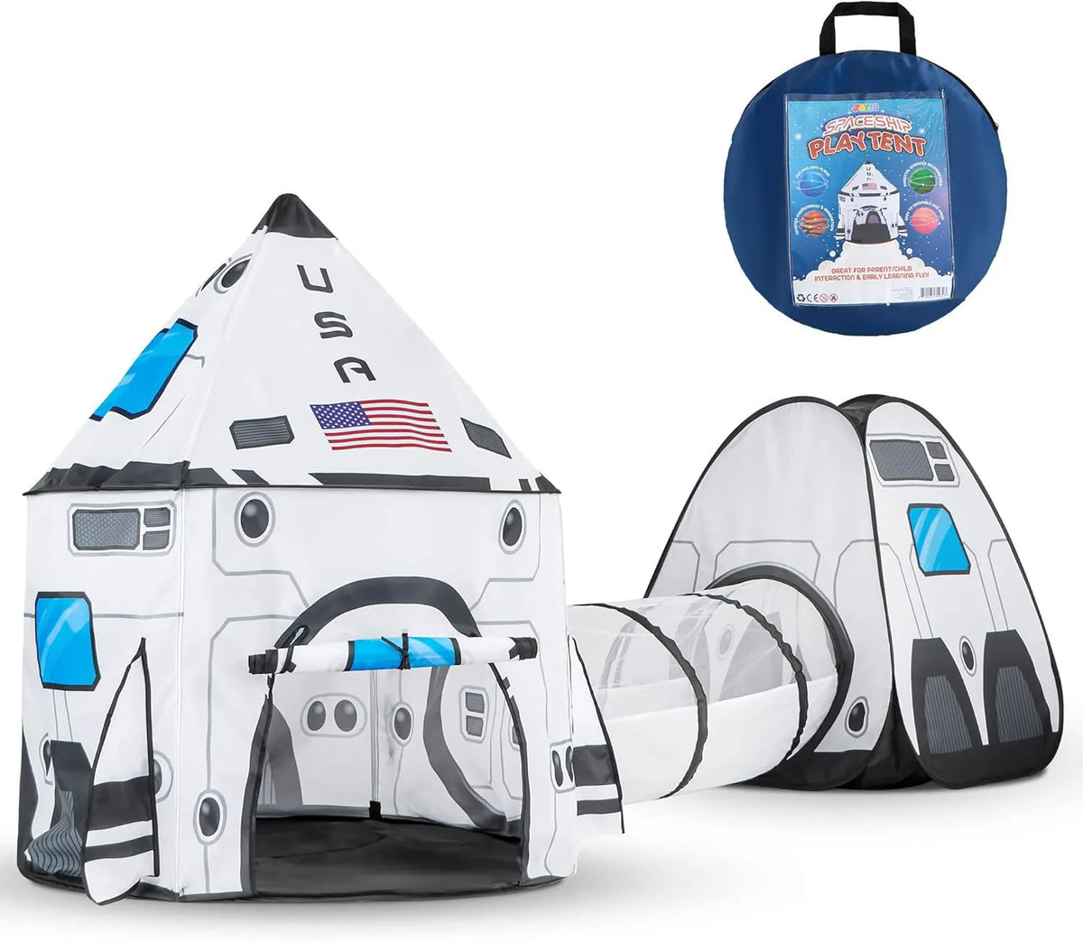White Rocket Ship Pop-Up Play Tent with Tunnel
