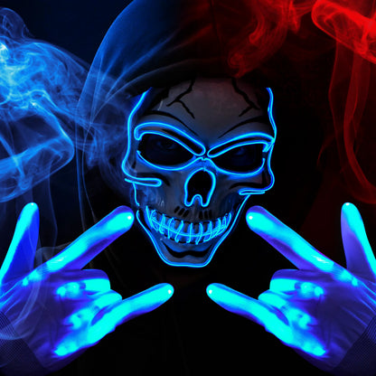 Halloween LED Skull Mask & Light-Up Gloves (Blue)