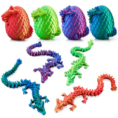 4 Pack 3D Printed Dragon Eggs with Laser Dragon - Articulated Fidget Toys for Kids