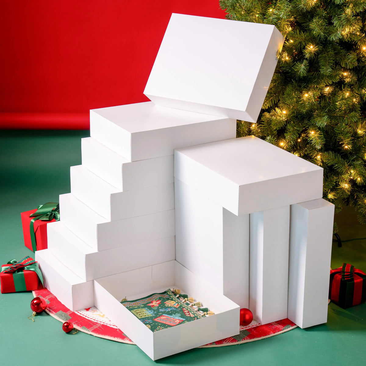 12 Pack Large Christmas Gift Boxes with Lids, 17 x 13 x 4 Inches for Presents