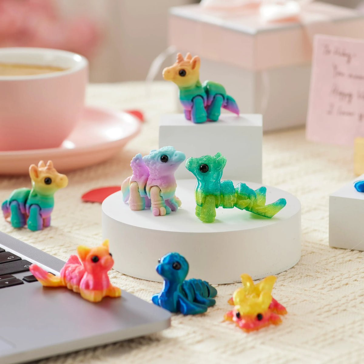 28 Pcs Kids Valentine's Day Cards with 3D Printed Mythical Creatures Toys