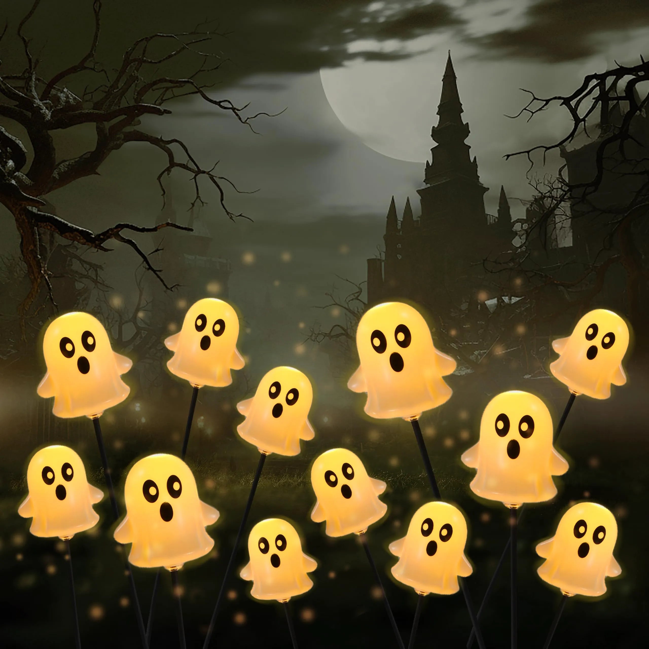 2-Pack 12-LED Solar-Powered Ghost Lights