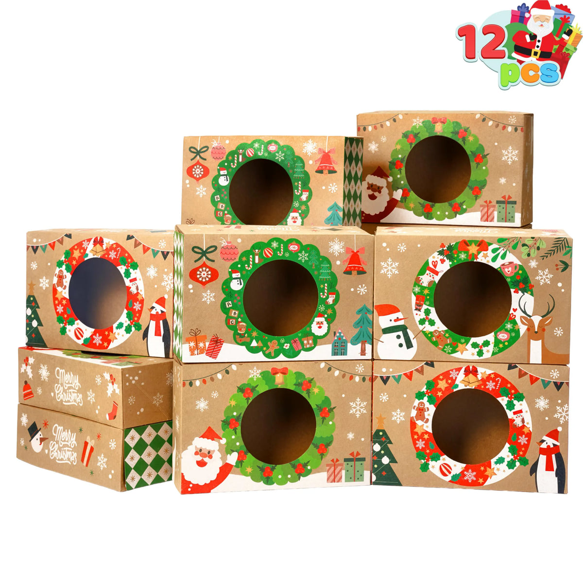 12-Pack Christmas Cookie Boxes for Gift Giving