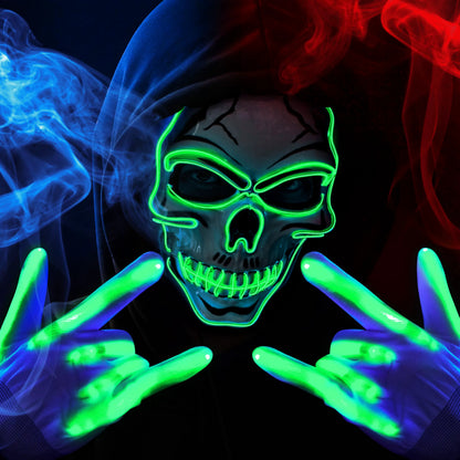 Halloween LED Skull Mask & Light-Up Gloves (Green)