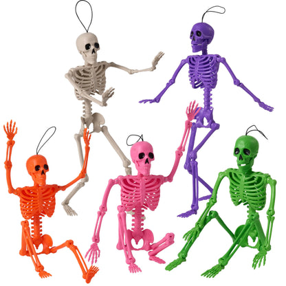 5 Pack Posable Halloween Skeleton Decorations, 16 Inches