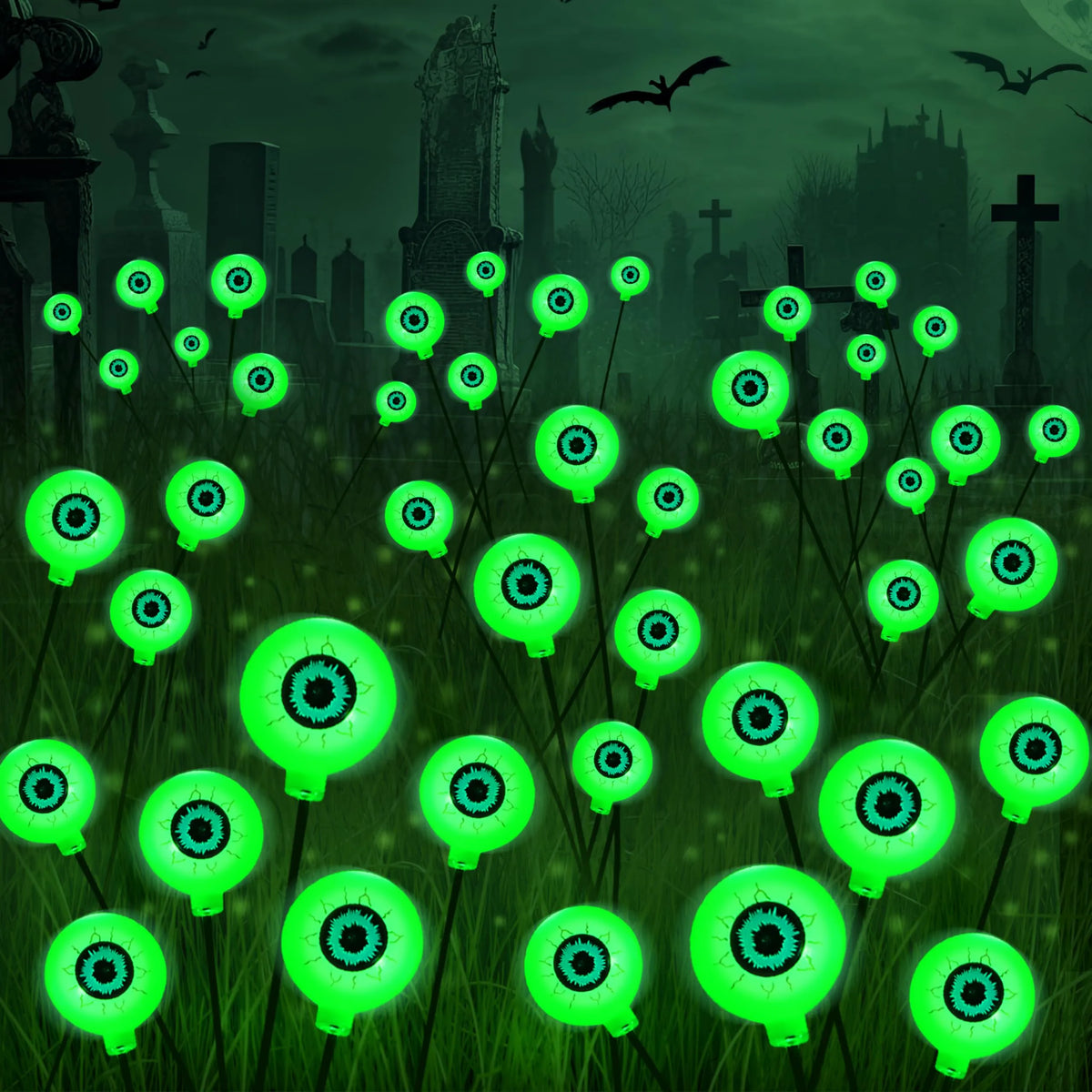 Spooky Green Solar Eyeball Lights for Outdoor Halloween Decor