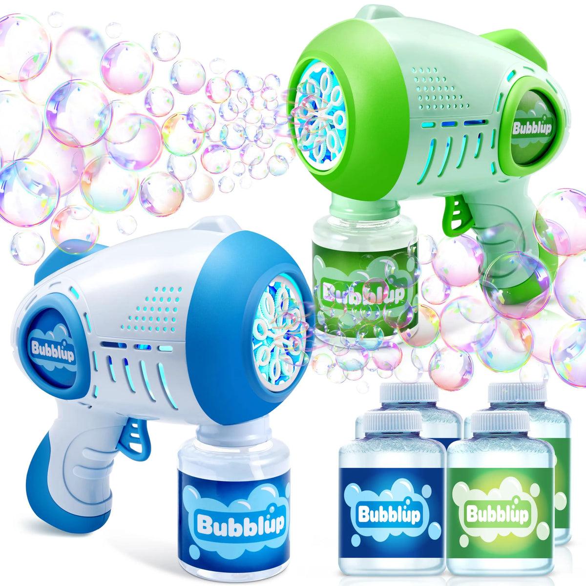 2-Pack Light-Up Automatic Bubble Guns with 4 Bottles of Bubble Solution