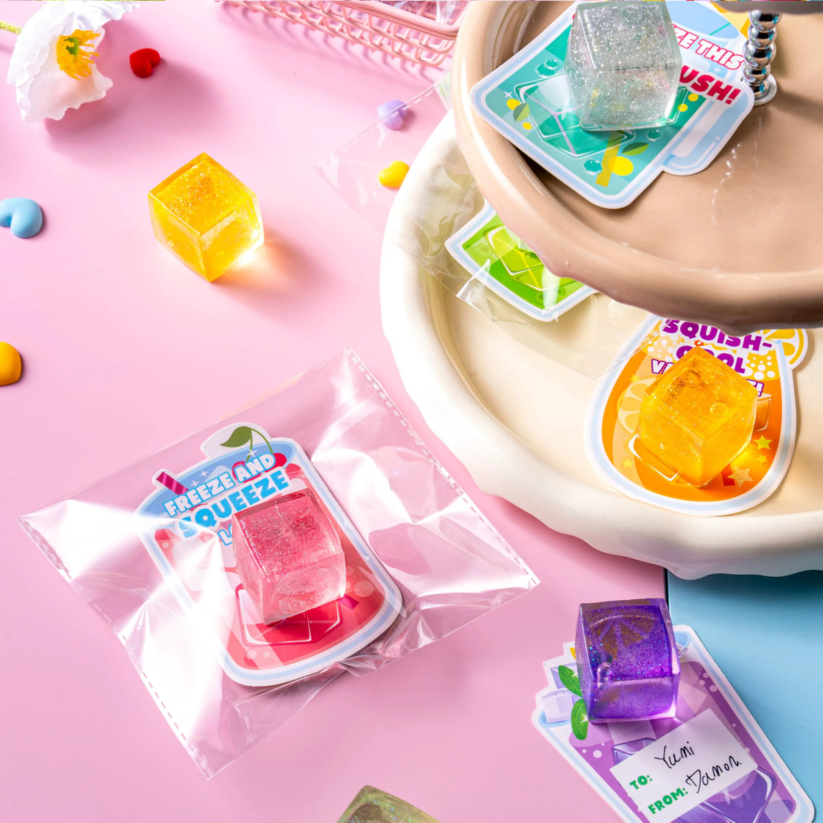 28 Valentine's Day Cards with Ice Cube Shaped Malt Sugar Squeeze Balls