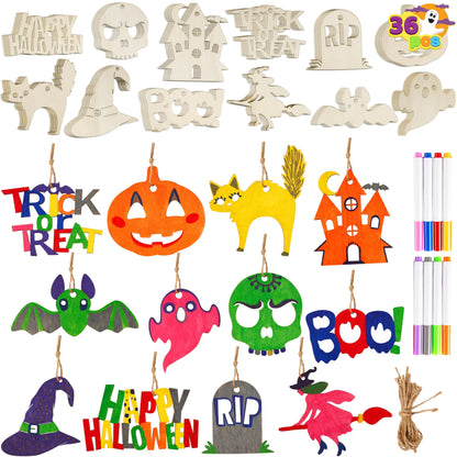 36-Piece Halloween Wooden Painting Craft Kit
