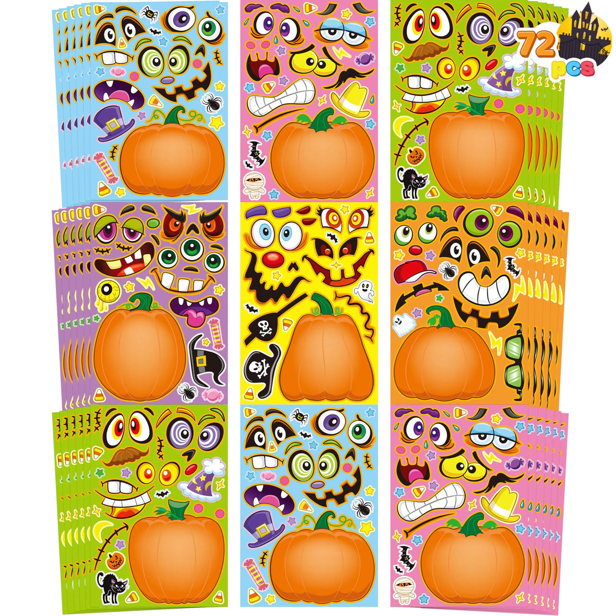 72 Halloween Pumpkin Stickers for Kids Party Favors