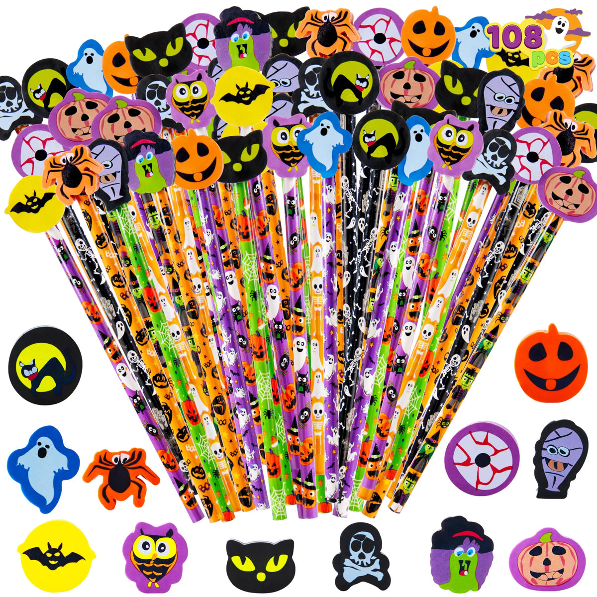 108-Piece Halloween Pencil Set with Erasers