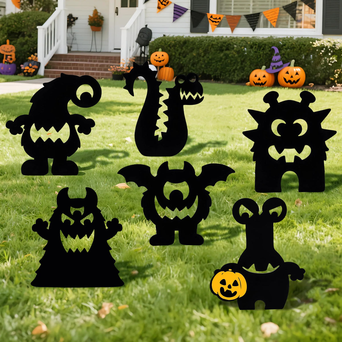6-Pack Monster Yard Stakes for Halloween Lawn Decor
