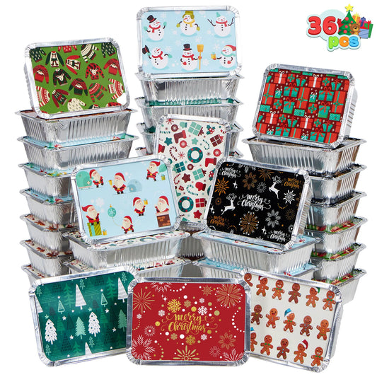 36-Pack Christmas Foil Containers with Lids