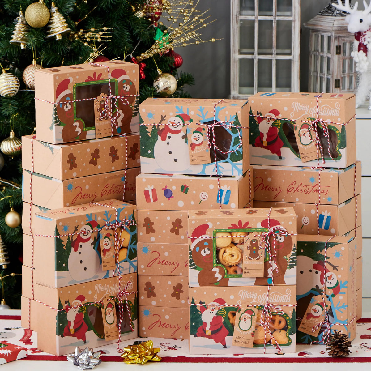 24 PCS Christmas Cookie Gift Baking Box with Window, Auto-Popup Design