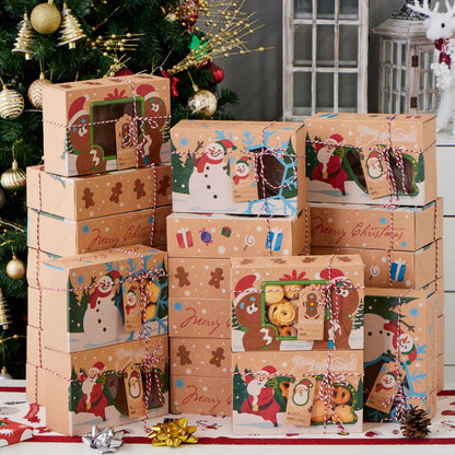 24 PCS Christmas Cookie Gift Baking Box with Window, Auto-Popup Design