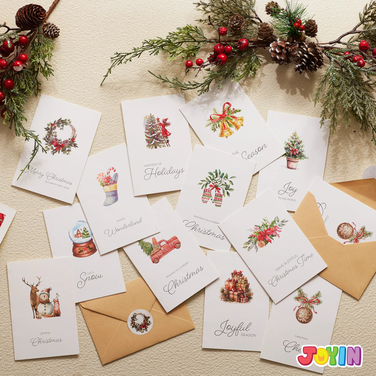 24 White Christmas Cards with Envelopes and Stickers
