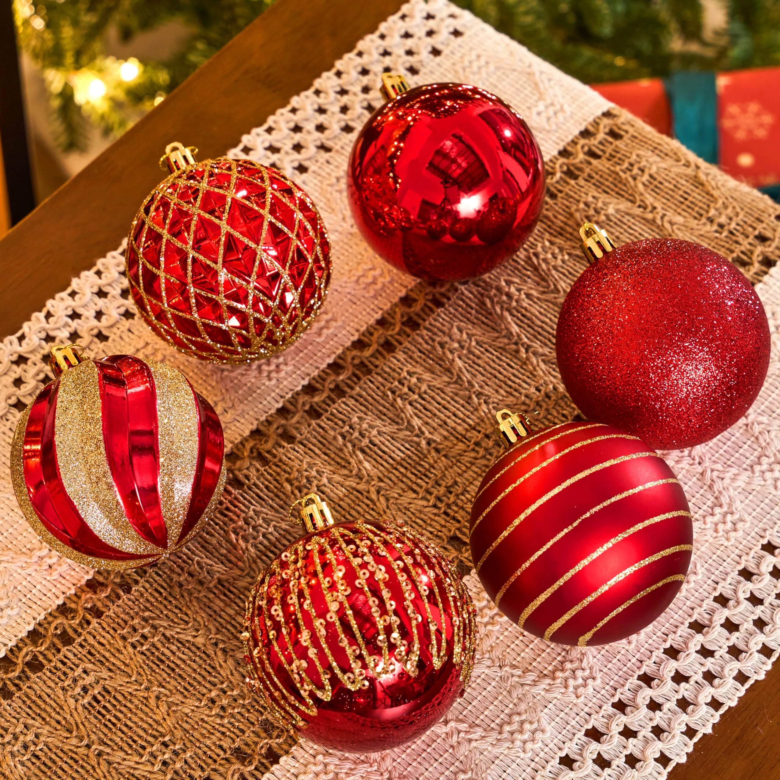 12-Piece Set of 3.15-Inch Red and Gold Christmas Ball Ornaments