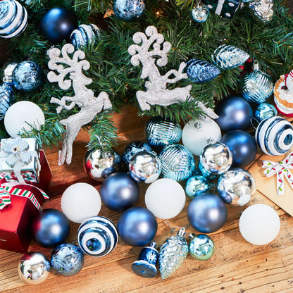 66-Piece Christmas Ball Ornament Set in Light Blue