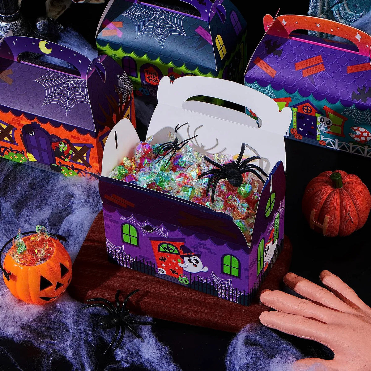 32-Pack 3D Halloween House Cardboard Treat Boxes