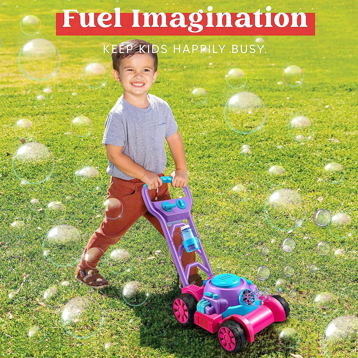 Sloosh Bubble Lawn Mower Toy for Toddlers, Pink