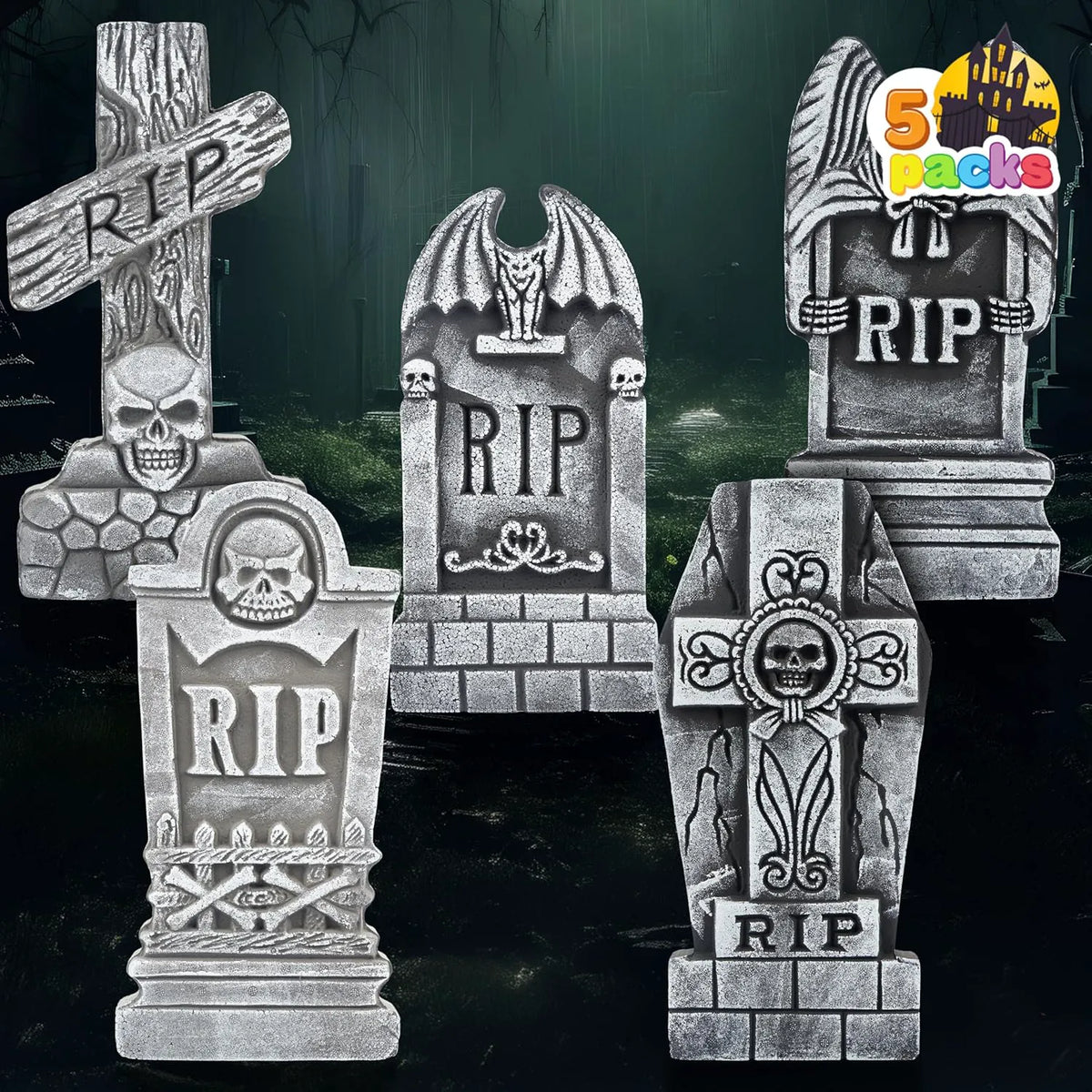 17-Inch Halloween Foam RIP Graveyard Tombstones (5-Pack)