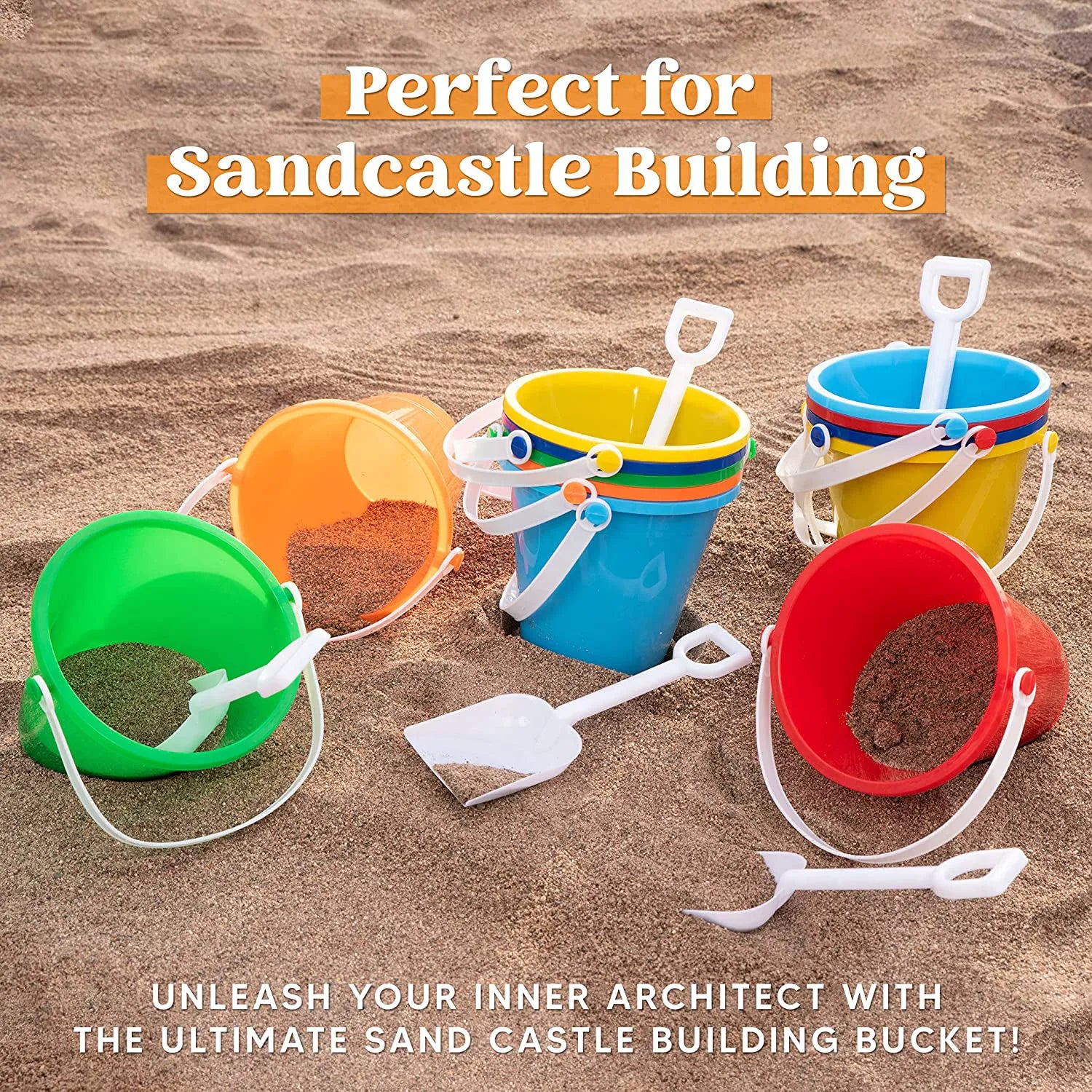 SLOOSH Beach Buckets with Sand Shovels, 12 Sets