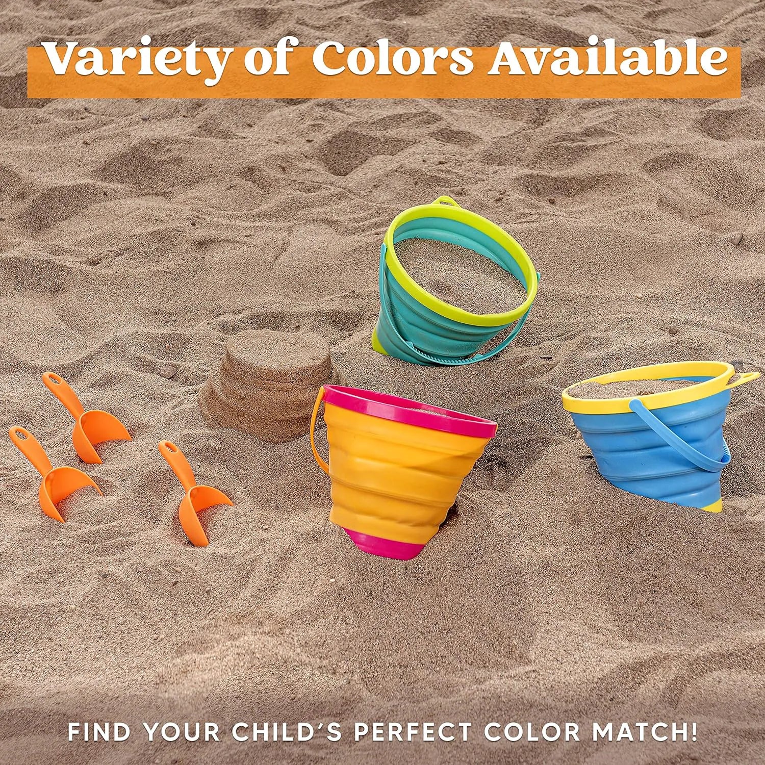 3-Piece Collapsible Beach Bucket Set with Shovels